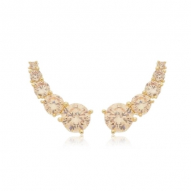 BRINCO EARCUFF SOLITARIOS CHAMPAGNE - OURO