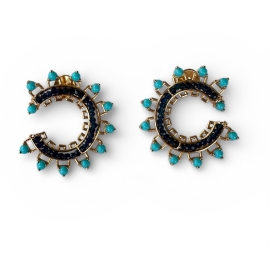 Brinco Solaris Turquesa e Safira Azul banho Ouro 18K