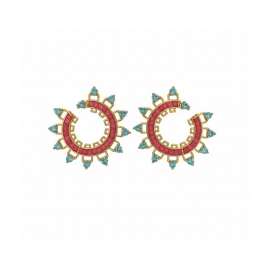 Brinco Solaris Turquesa e Coral Ouro 18K