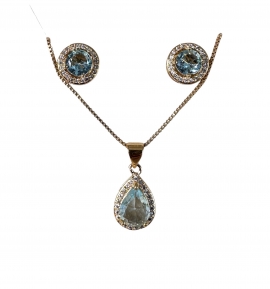 Conjunto Solitário Topázio Azul Ouro