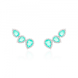 Brinco Ear Cuff Gotas Esmeralda Colombiana Prata 925