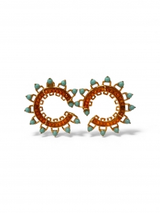 Brinco Solaris Turquesa e Coral Ouro 18K