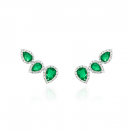 Brinco Ear Cuff Gotas Esmeralda Prata 925
