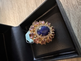 Anel Afrodite - Pedra Ametista e Sodalita Azul - Banho Ouro