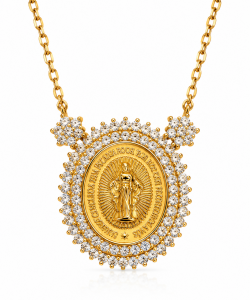 Nossa Senhora das Graças Medalha Milagrosa Moissanite - Ouro