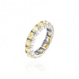 Aliança Inteira Cravejada Fancy Yellow Prata 925