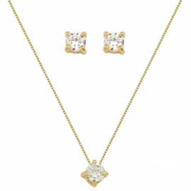 Conjunto Solitário Ponto de Luz Banho Ouro