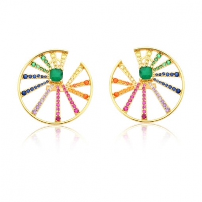 Brinco Safiras Rainbow Dourado