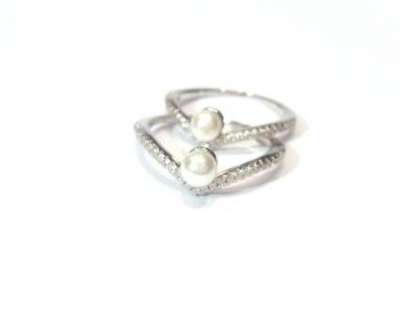 Anel Aliança Dupla Prata com pérola