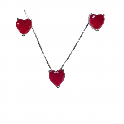 CONJUNTO CORAÇÃO RUBI -PRATA