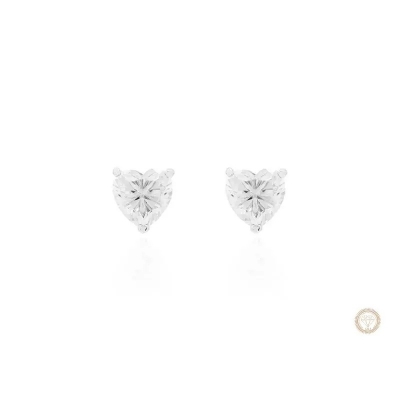 Brinco Solitário Coração Moissanite em Prata