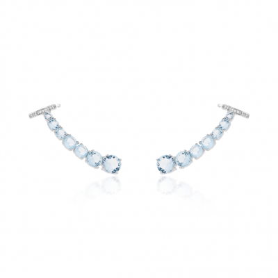 Brinco Earcuff Solitários Aguamarinha -Prata 925