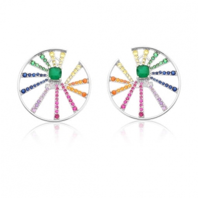 Brinco Prata 925 Rainbow Sapphire
