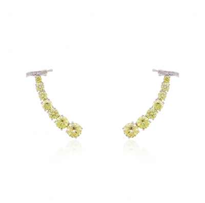 Brinco Earcuff Solitários Fancy Yellow -Prata 925