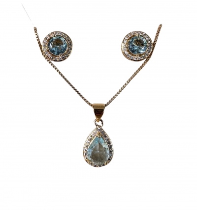 Conjunto Solitário Topázio Azul Ouro