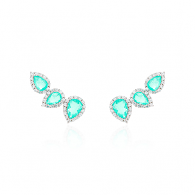 Brinco Ear Cuff Gotas Esmeralda Colombiana Prata 925