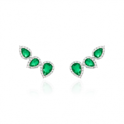 Brinco Ear Cuff Gotas Esmeralda Prata 925