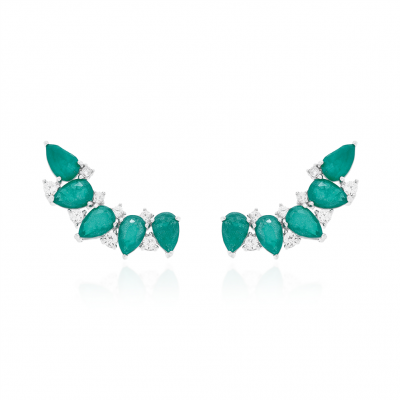 Brinco EarCuff Esmeralda em Prata
