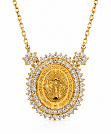 Nossa Senhora das Graças Medalha Milagrosa Moissanite - Ouro