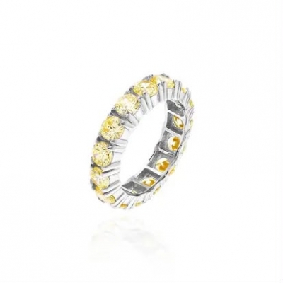 Aliança Inteira Cravejada Fancy Yellow Prata 925